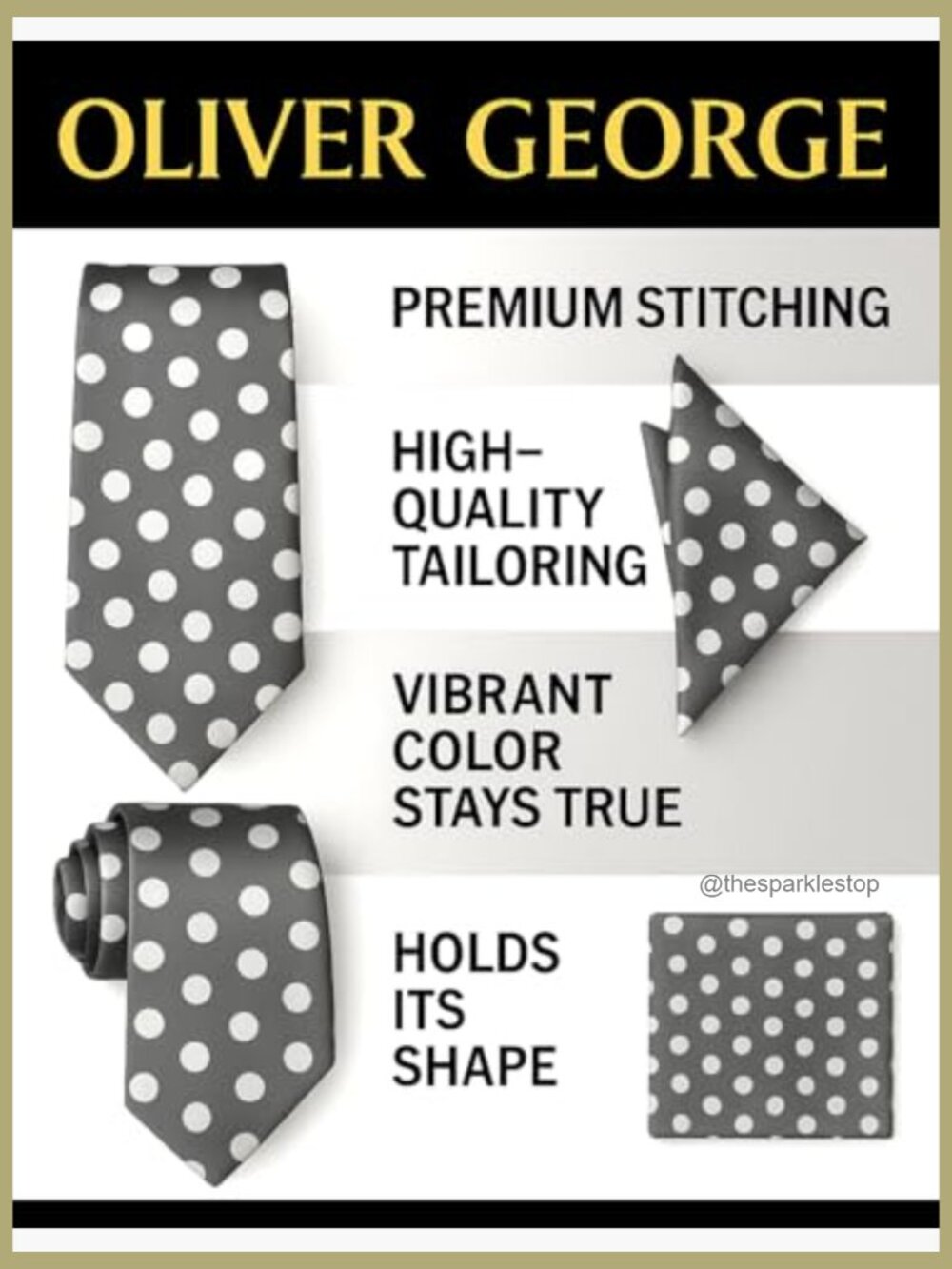 Men's Polka Dot Necktie and Pocket Square Set - Microfiber Satin Finish Tie - Picture 4 of 5